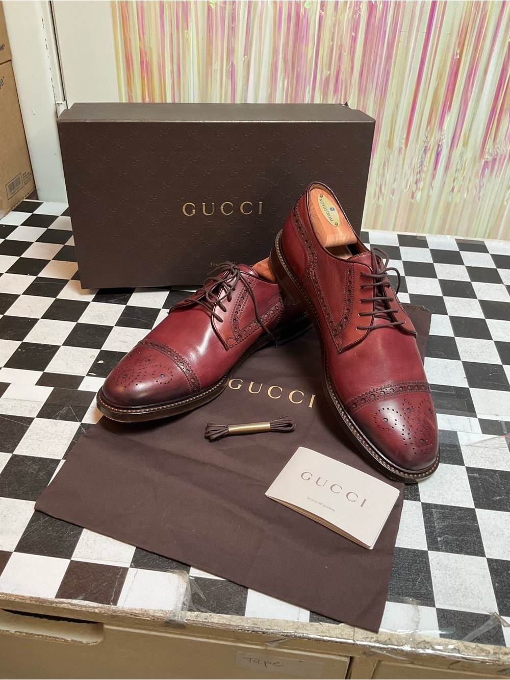 Gucci Men’s Bordeaux Leather Wingtip Oxfords